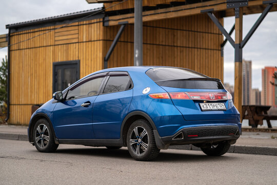 KRASNOYARSK, RUSSIA - November 4, 2024: Blue Honda Civic Hatchback (8G)
