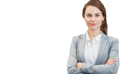 Successful business woman standing on transparent background PNG. 

