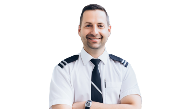 Portrait of smiling male train driver standing on transparent background PNG.