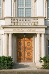 Polish National Library Special Collections Section. Beautiful wooden door. The Krasinski Palace