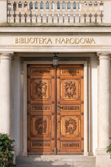Fototapeta premium Polish National Library Special Collections Section. Beautiful wooden door. The Krasinski Palace