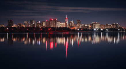 Fototapeta premium Serene City Nightscape Reflections