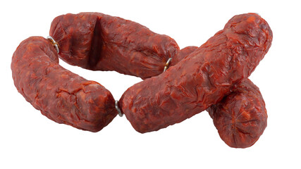 Fresh salami sticks cut out isolated transparent background