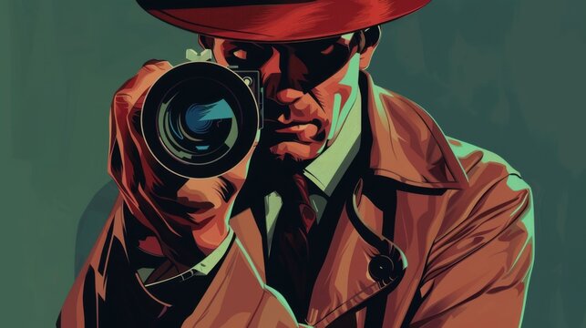 Mysterious Investigator with Camera in Vintage Style