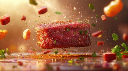 Savory dried red meat seasoned with spices and salt ideal for snacks or culinary preparations