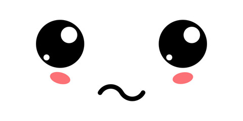 Cute Dissatisfied Kawaii Face Icon. Kawaii color cute face expression emoticon. Japanese kawaii emoji