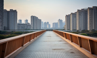 Obraz premium Modern Urban Bridge Leading to City Skyline