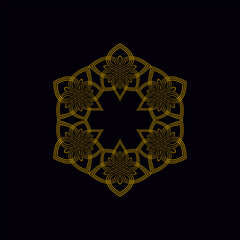 golden floral design on black background
