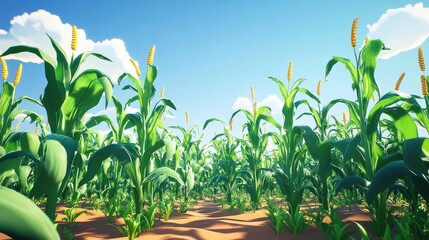 Obraz premium Vibrant corn stalks forming a complex maze under a clear blue sky perfect for outdoor activities and family fun