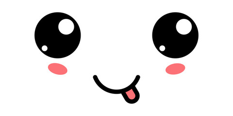 Happy Cute Kawaii Face Icon. Kawaii color cute face expression emoticon. Japanese kawaii emoji