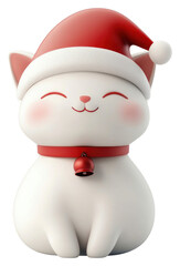 PNG Christmas cat wearing santa hat white style cute.