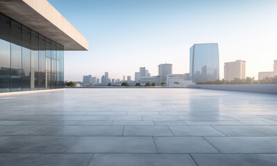 Fototapeta premium Pristine Urban Terrace with Skyline View