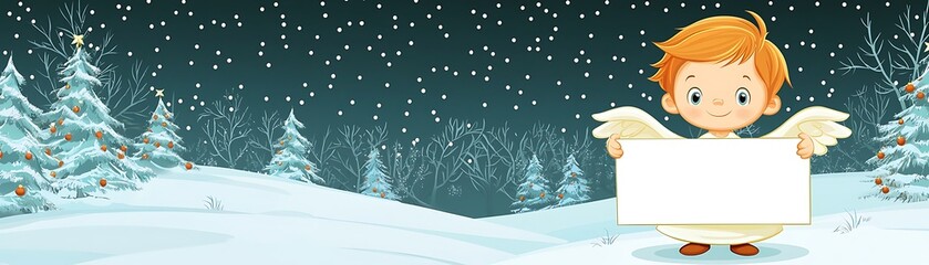 Joyful Angel Cartoon Illustration in Winter Wonderland