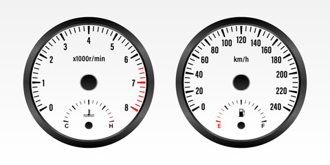 Naklejka premium Car Dashboard. Car Panel Display. Car Speedometer Dashboard. Tachometer or Odometer Display. Vector Illustration.