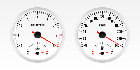 Naklejka premium Car Dashboard. Car Panel Display. Car Speedometer Dashboard. Tachometer or Odometer Display. High Speed Concept. Vector Illustration.
