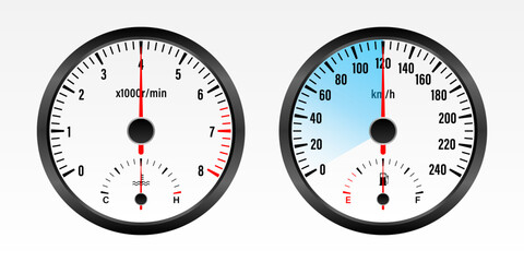 Naklejka premium Car Dashboard. Car Panel Display. Car Speedometer Dashboard. Tachometer or Odometer Display. Vector Illustration.