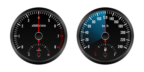 Car Dashboard. Car Panel Display. Car Speedometer Dashboard. Tachometer or Odometer Display. Vector Illustration.