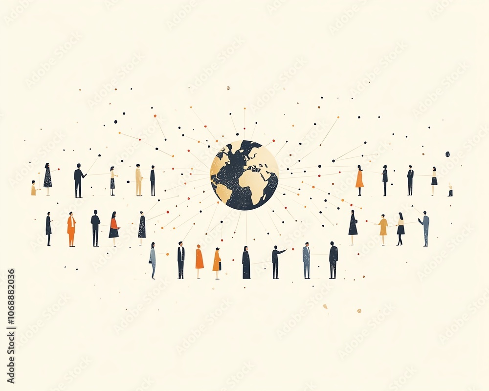 Aufkleber a simple flat illustration of business people in different parts of the world connected by a globe