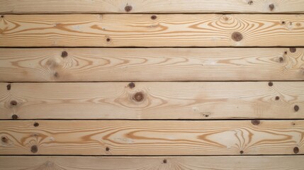 Fototapeta premium Close-up view of neatly arranged wooden planks with natural grain patterns and knots, creating a warm, rustic texture.