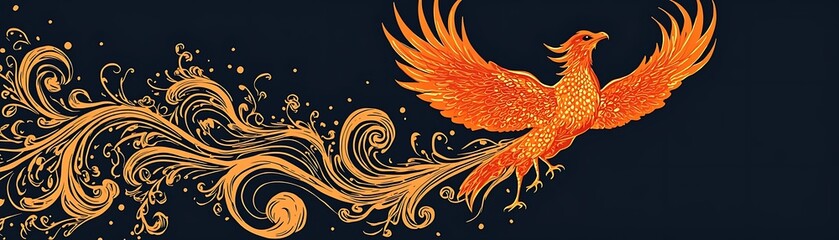 Fototapeta premium Rising Phoenix on Dark Blue Background