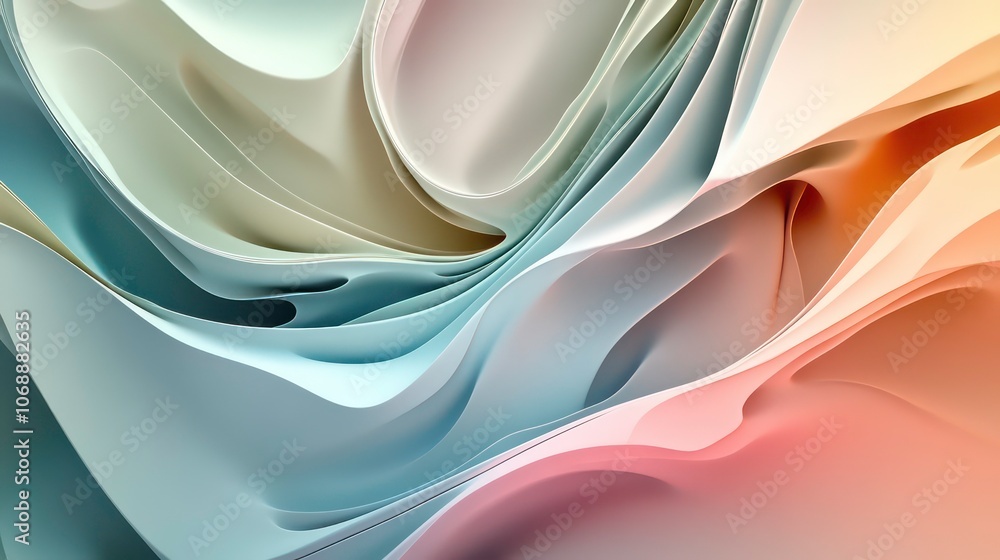 Aufkleber a dynamic, multidimensional abstract artwork with overlapping pastel-colored panels.