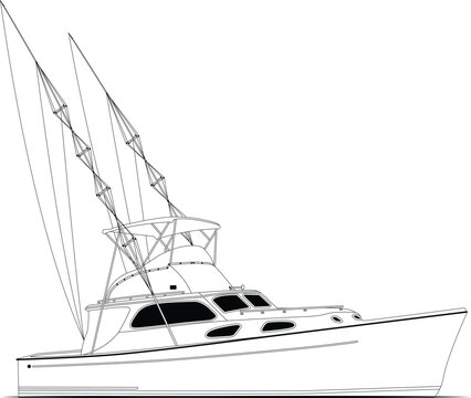 recommend clip art: Sport fishing boat vector line art illustration and one-color