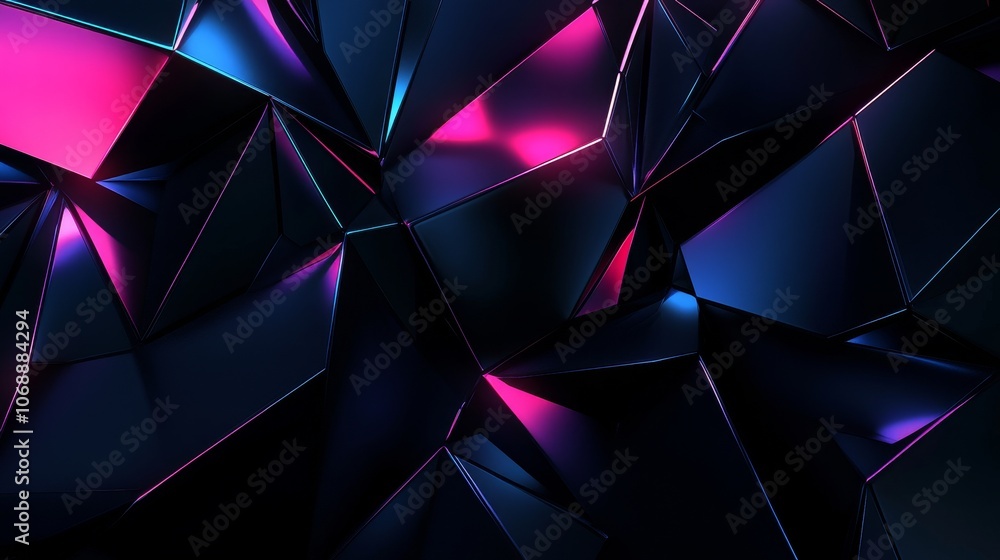 Poster abstract geometric shapes in black and pink color palette. 3d render design element for futuristic, 