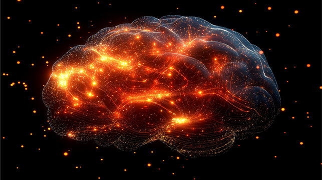 A digital brain made up of glowing circuits and data streams, representing artificial intelligence