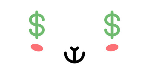 Fototapeta premium Cute Kawaii Face With Dollar Eyes Icon. Kawaii color cute face expression emoticon. Japanese kawaii emoji