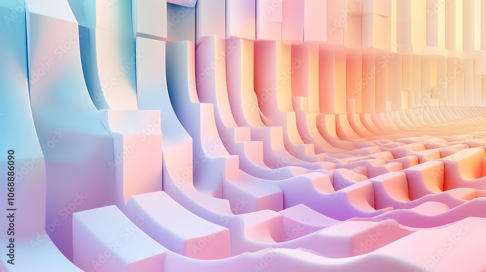 Aufkleber Abstract wave-like structure with soft pastel colors creating a serene visual effect.