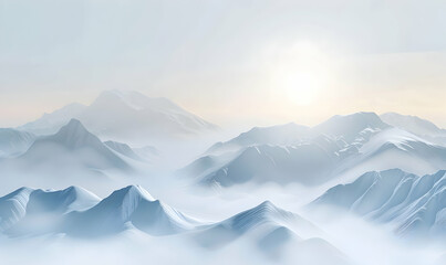 Fototapeta premium Peaceful Winter Landscape with Snowy Mountains and Clear Skies 