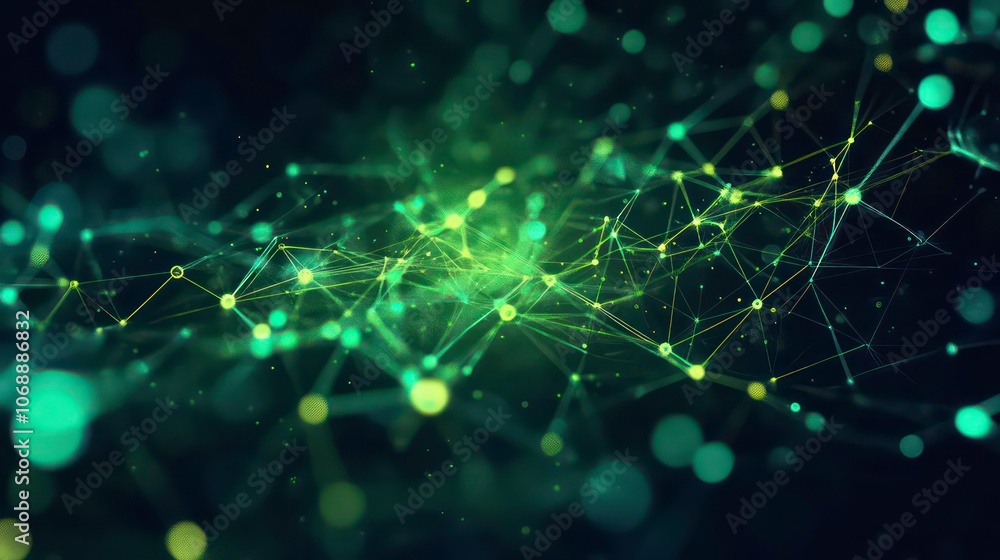 Poster Abstract visualization of interconnected nodes and lines, representing data or networks.