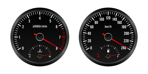 Car Dashboard. Car Panel Display. Car Speedometer Dashboard. Tachometer or Odometer Display. High Speed Concept. Vector Illustration.