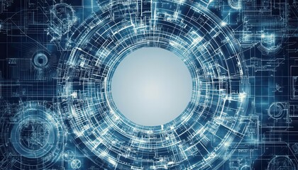 Blueprint layout with blank center space, ready for overlay text, engineering graphic template, technical drawing