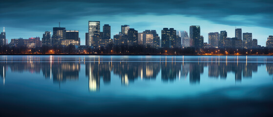 Fototapeta premium Serene Cityscape Reflection at Twilight