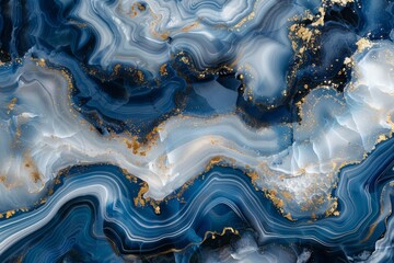 Image of Ocean blue agate marble pattern with golden veins. Texture for background usage