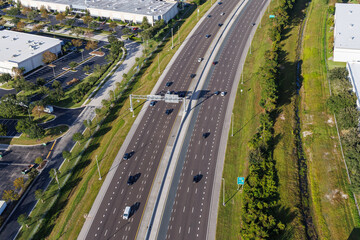 Aerial view on Interstate 528 toll road Martin Andersen Beachline Expy in Orlando, United States
