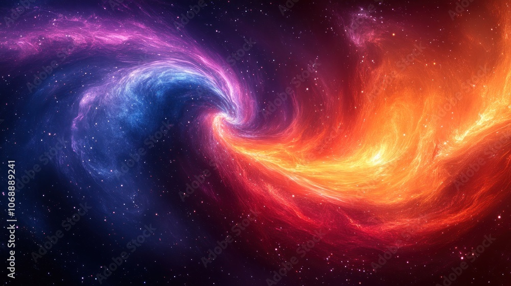 Poster a swirling nebula of red and blue gas in space, creating a vortex-like pattern.