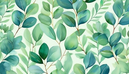 watercolor seamless pattern with eucalyptus leaves