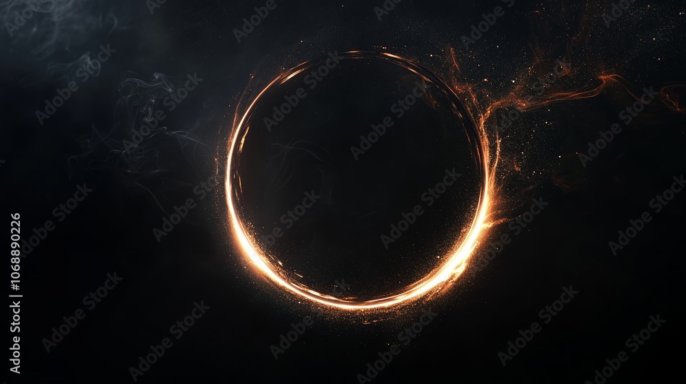 Poster a glowing circular formation of light against a dark background, creating a mystical atmosphere in a