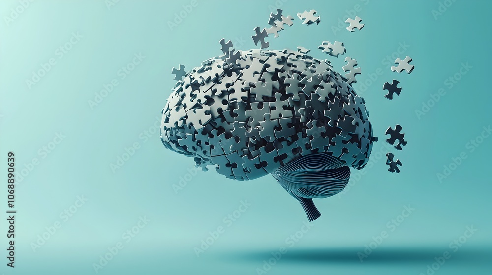 Poster puzzle brain representing incomplete knowledge and problem solving