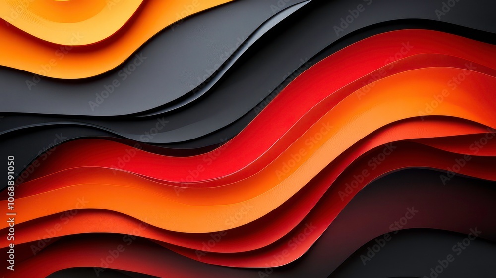 Poster A layered paper design with vibrant red, orange, and black waves created in a dynamic 3D effect.
