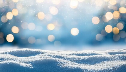 winter background with snow and blurred bokeh merry christmas and happy new year greeting card with copy space