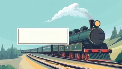 Train ticket with blank area for destination text, travel graphic, rail adventure