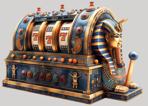 Casino slot machine in egypt style, with pharaon head, games, big win, jackpot.