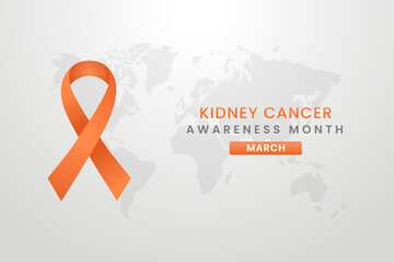Kidney cancer awareness illustration on white background with orange ribbon.