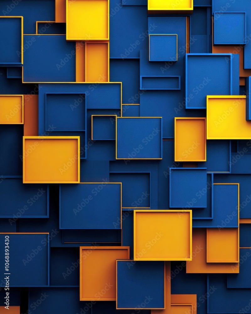 Aufkleber A vibrant abstract pattern with overlapping blue and yellow squares, creating a dynamic and modern visual texture.