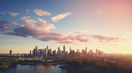 Fototapeta premium Majestic City Skyline at Sunset