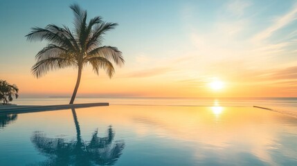 Obraz premium Palm Tree Sunset Reflection in Pool