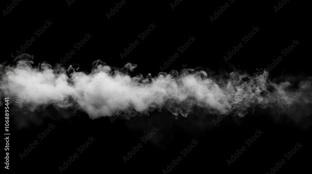 Poster a wispy cloud of smoke against a black background, creating a mysterious atmosphere.